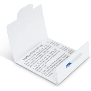A white instructional box for "Sunburn Alert Stickers" displaying usage guidelines. It features a small logo.