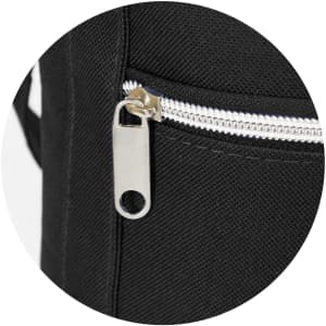 A black cooler bag featuring a silver zip closure and a small branded logo.