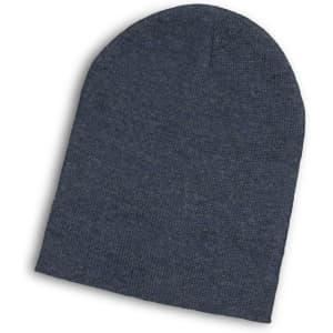 A Heather Slouch Beanie in dark grey, featuring a soft, textured knit and a simple design.