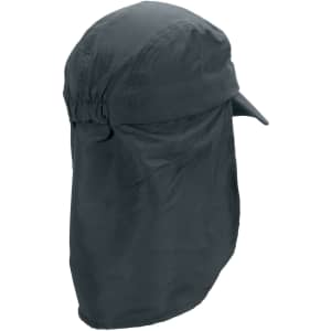 A dark grey Legionnaire hat with a wide brim and neck flap, featuring an elasticised back for a snug fit.
