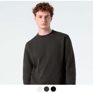 A unisex crew jumper in dark grey, featuring a round neckline and a logo on the chest.