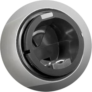 A drink bottle opener in silver and black, featuring a circular design and an internal mechanism for opening bottles.