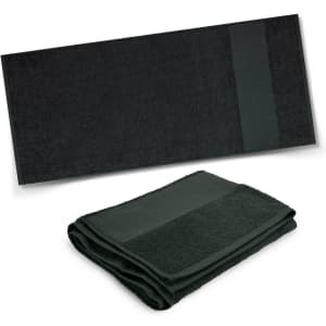 A dark green Marina Terry Towel featuring a textured stripe design, presented in both flat and folded views.
