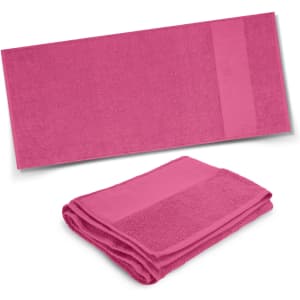 A pink Marina Terry Towel, featuring a smooth texture and a folded design, with a contrasting panel.