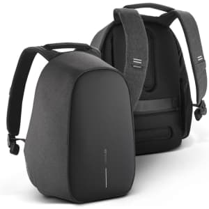 A grey backpack with a sleek design, featuring adjustable straps and a padded back for comfort.