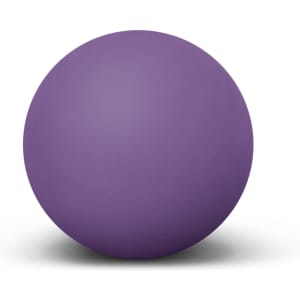 A purple Hi-Bounce Ball sits against a plain background, featuring a smooth, glossy surface. It has a logo on it.