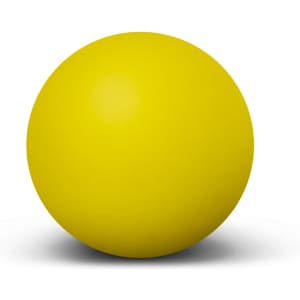 A bright yellow Hi-Bounce Ball featuring a smooth, round surface and a subtle shadow beneath it.
