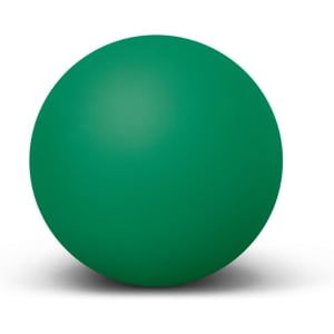 A green hi-bounce ball with a smooth surface, featuring a round shape and a subtle shine.