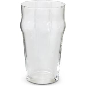 A clear, tall beer glass featuring a smooth design and a slight curve at the top.
