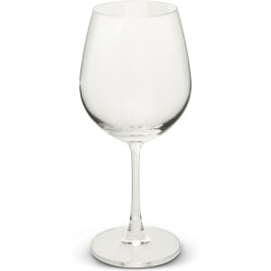 A clear glass wine glass with a long stem, designed for serving wine. It features a simple, elegant shape.