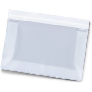 A clear reusable pouch with a zip seal at the top, suitable for various storage needs.