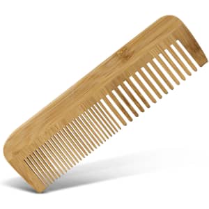 A bamboo hair comb with a smooth finish and wide-toothed design, showcasing natural wood tones.
