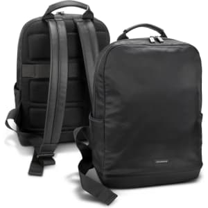A black Moleskine Ripstop Backpack with padded straps and a sleek design, featuring a logo on the front.
