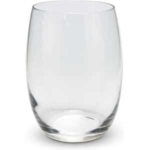 A clear, curved glass with a smooth base, designed for beverages. The glass has a minimalist style and no markings.