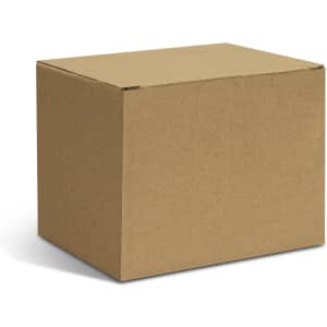 A brown cardboard box with no markings, showcasing a plain and simple design.