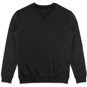 A black unisex sweatshirt with long sleeves and a crew neckline. It features ribbed cuffs and a logo.