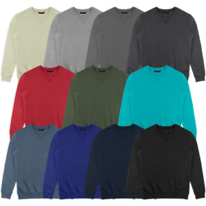 A collection of TRENDSWEAR Classic Unisex Sweatshirts in various colours: beige, grey, red, green, turquoise, blue, and black.