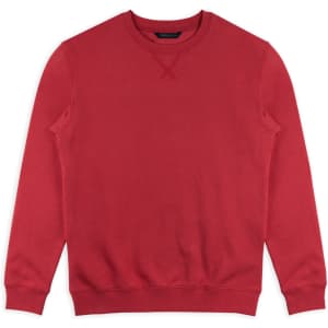 A red unisex sweatshirt featuring a crew neckline and ribbed cuffs. The design includes a logo on the label.