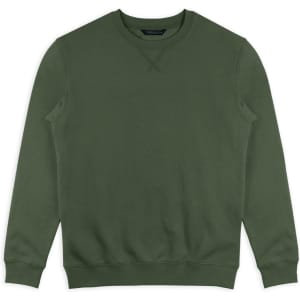 A green unisex sweatshirt with a crew neckline and ribbed cuffs and hem. It features a branding logo.