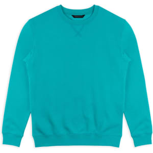 A turquoise unisex sweatshirt with a crew neck and long sleeves. It features a logo on the label.