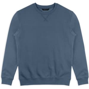 A unisex sweatshirt in a muted blue colour, featuring long sleeves and a crew neckline. It has a logo on the label.