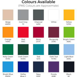 A grid displaying various colours available for a custom men's sports hoodie, including beige, charcoal, red, and more.