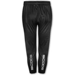 Black custom women's sports pants with a fitted design and a logo on the side.