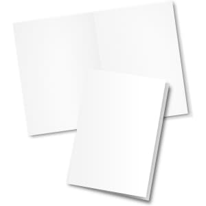 A white A6 gift card presented flat with two open folds, featuring a blank surface. A simple design with no text or logos.