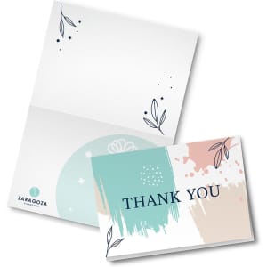 A gift card in soft pastel colours with floral designs, featuring an illustrated 'Thank You' message.