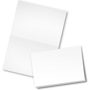 A set of blank, white gift cards in A7 size, featuring a folded card and a flat card.