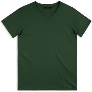 A dark green men's T-shirt with a crew neckline and short sleeves, featuring a subtle logo.