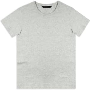 A light grey men's t-shirt with a round neck and short sleeves. The shirt has a branding logo.