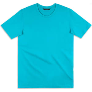 A bright turquoise women's T-shirt with a classic crew neckline and short sleeves. Features a logo on the label.