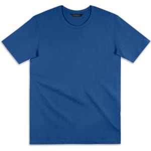 A blue women's t-shirt featuring short sleeves and a round neckline. The shirt has a plain design and includes a logo.