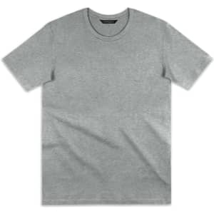 A grey women's T-shirt with a round neckline and short sleeves, featuring a logo.