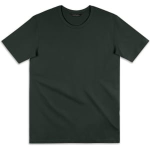 A dark green women's T-shirt with short sleeves and a round neckline. It features a logo on the label.