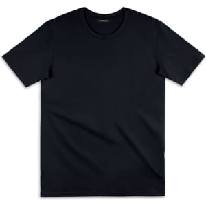 A plain black women's t-shirt with short sleeves and a round neckline, featuring a logo.