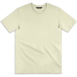 A light green T-shirt with short sleeves, featuring a crew neckline and a logo tag.