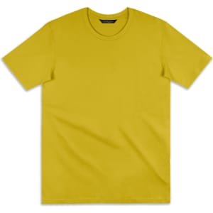A plain yellow women's t-shirt featuring a classic crew neck and short sleeves, with a small logo on the label.