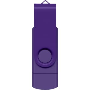 A purple Helix 8GB dual flash drive with a swivel design and a round button. The product features a branding logo.
