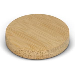 A round bamboo bottle opener with a smooth surface, showcasing the natural bamboo grain and texture.