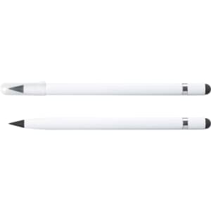 A white stylus pen with a rounded tip and a clear cap, featuring a silver band. Two pens are displayed.
