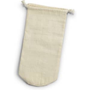 A drink bottle gift bag in a natural, off-white cotton fabric with drawstring closure.
