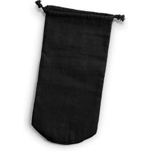 A drink bottle gift bag in black fabric, featuring a drawstring closure and a simple design.