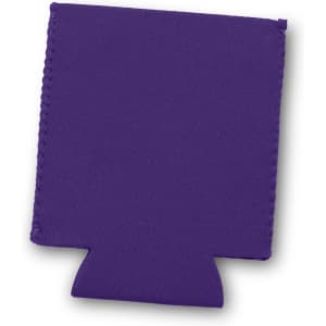 A drink bottle cooler in a vibrant purple colour, featuring a fitted design and a stitched edge.