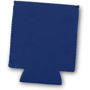 A drink bottle cooler in a deep navy blue colour, featuring stitched edges and a cutout bottom.