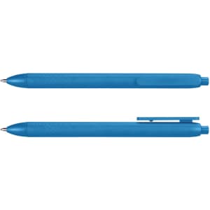 A blue PLA pen featuring a textured grip and a clip, displayed from two angles.