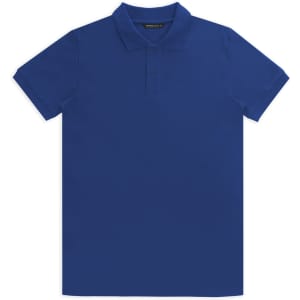 A royal blue polo shirt featuring a classic collar and short sleeves, with a logo on the breast.