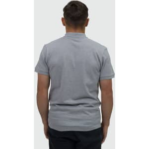 A men's polo shirt in grey, featuring a back view with a fitted design and a small logo.