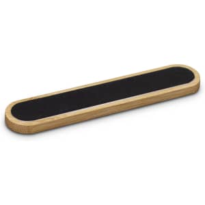A bamboo nail file featuring a black filing surface, with a smooth, natural bamboo handle.